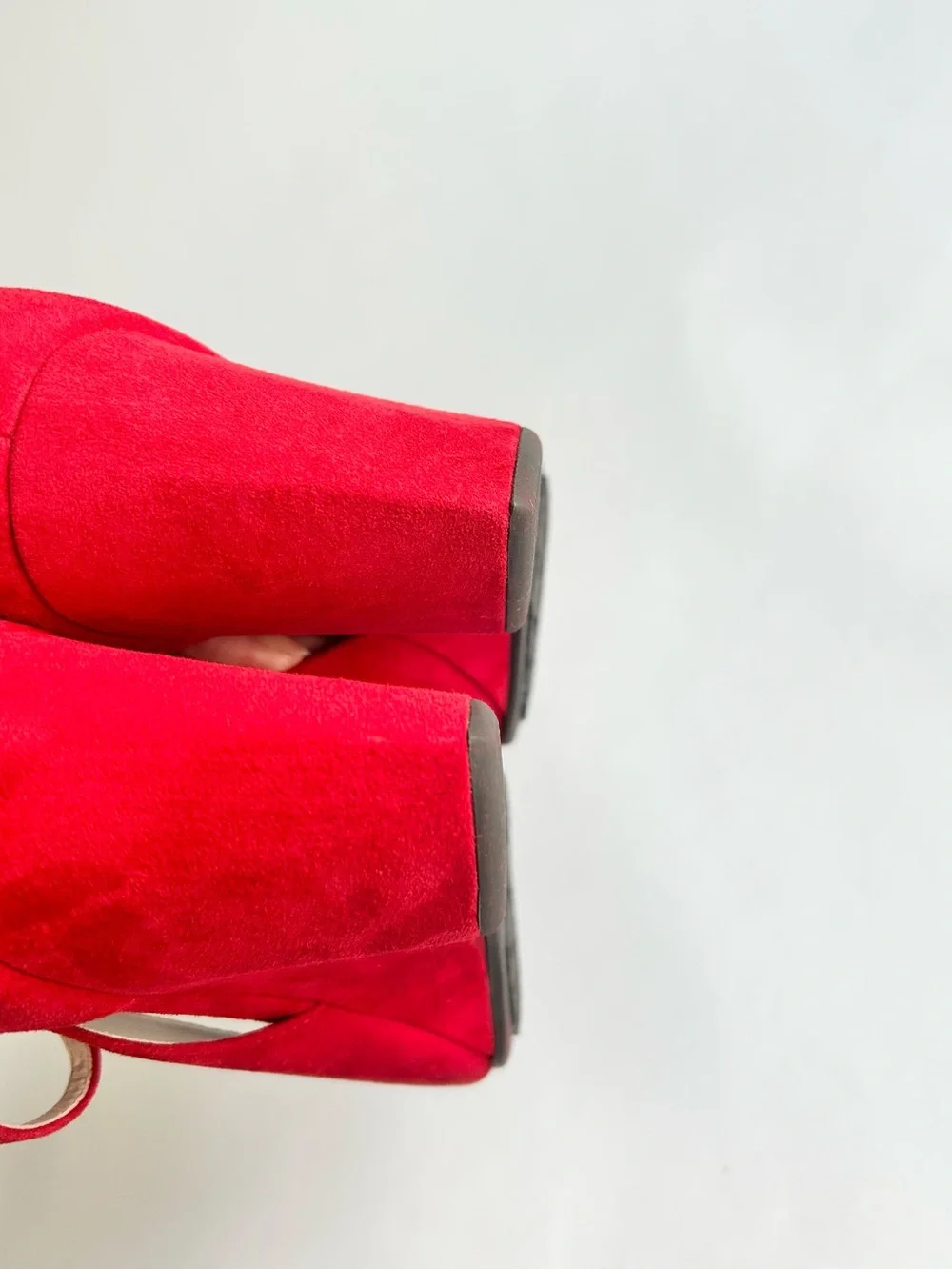 New Cole Haan Red Suede Leather Almond Toe Ankle Strap Wedge Heels size 7.5
